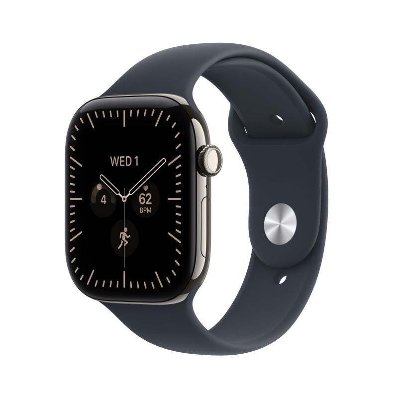Apple Watch Series 12 Cellular (42mm) Přírodní titan s námořnicky modrým sportovním řemínkem M/L