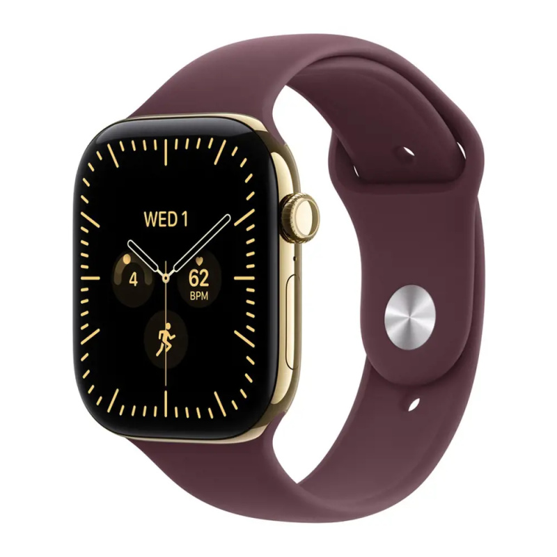 Apple Watch Series 12 Cellular (42mm) Zářivě zlatý titan s burgundsky červeným sportovním řemínkem M