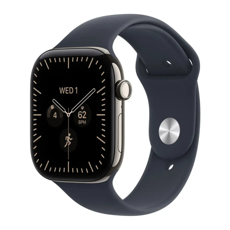 Apple Watch Series 12 Cellular (46mm) Přírodní titan s námořnicky modrým sportovním řemínkem S/M