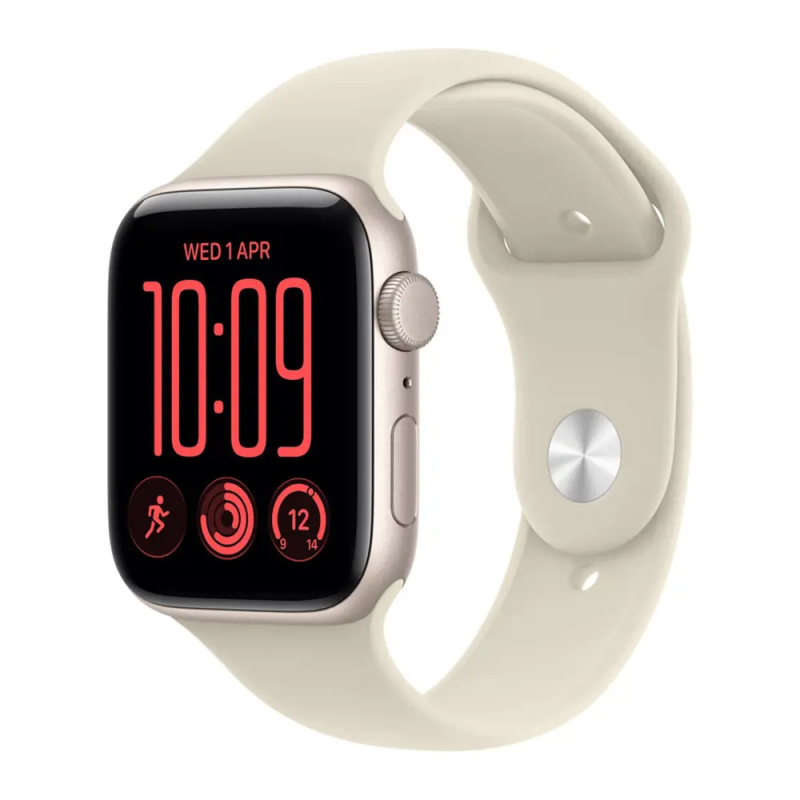 Apple Watch SE 3 (2026) 44mm Hvězdně bílý hliník s pískovým sportovním řemínkem S/M