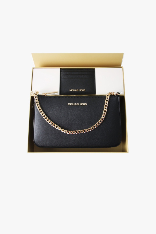 Michael Kors JST medium crossbody, card holder kožená černá dárková sada dámská kabelka a peněženka