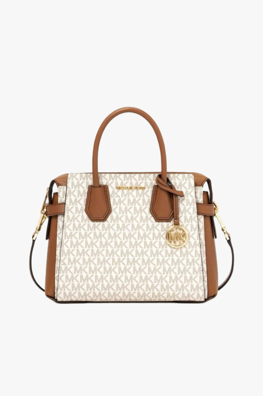 Michael Kors MERCER medium belted satchel dámská kabelka vanilla monogram