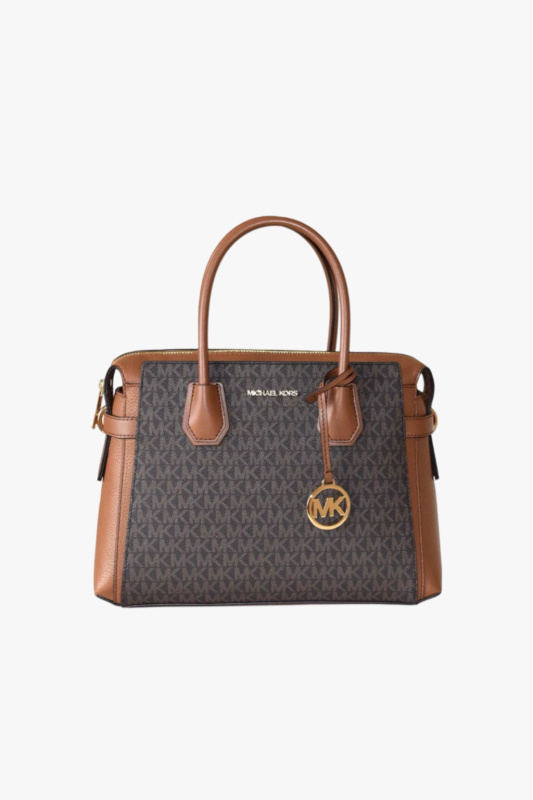 Michael Kors MERCER medium belted satchel dámská kabelka brown monogram