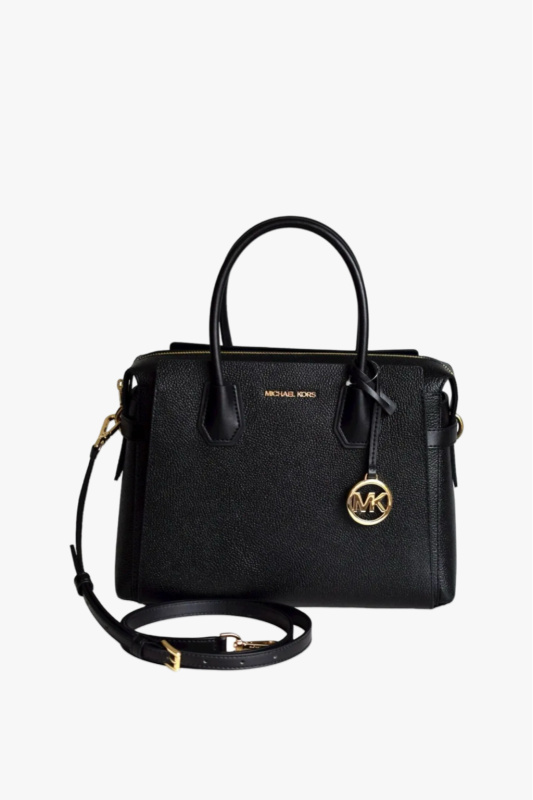 Michael Kors MERCER medium belted satchel kožená dámská kabelka černá