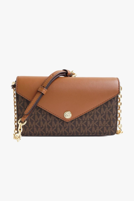 Michael Kors JST ENVELOPE small crossbody flap clutch dámská kabelka brown monogram