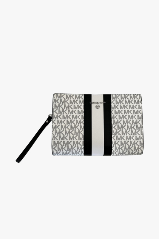 Michael Kors MD logo stripe zip pouch optic white monogram dámské psaníčko