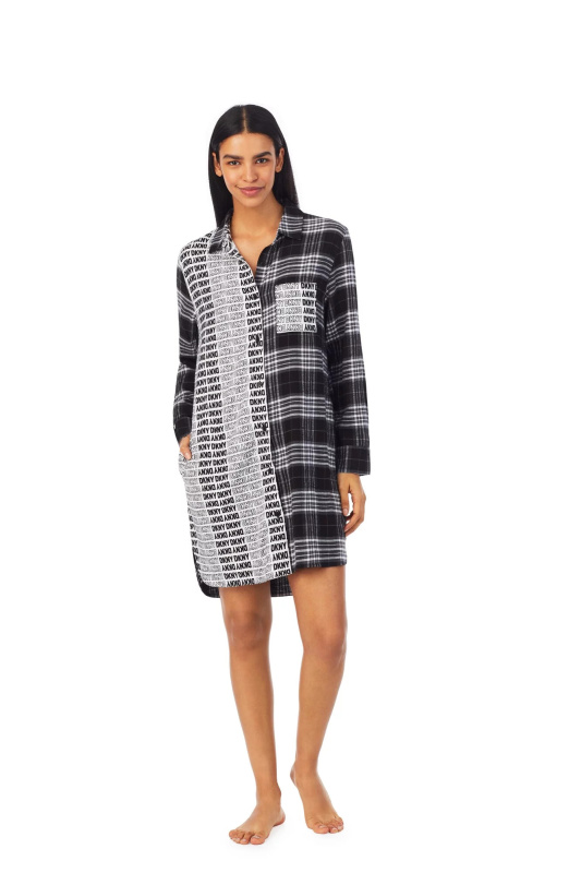 Dámská noční košile YI2322669 005 černobílá s potiskem - DKNY XS