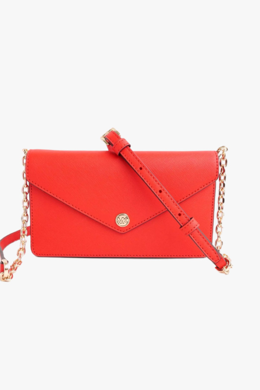 Michael Kors JST ENVELOPE small leather crossbody flap clutch dámská kabelka dark sangria