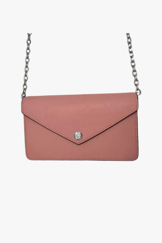 Michael Kors JST ENVELOPE small leather crossbody flap clutch dámská kabelka primrose