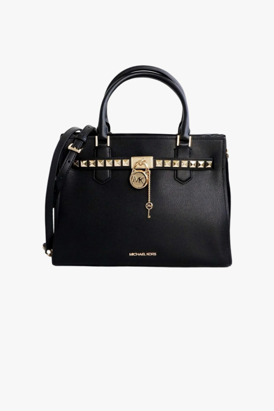 Michael Kors HAMILTON medium satchel kožená černá dámská kabelka se cvoky