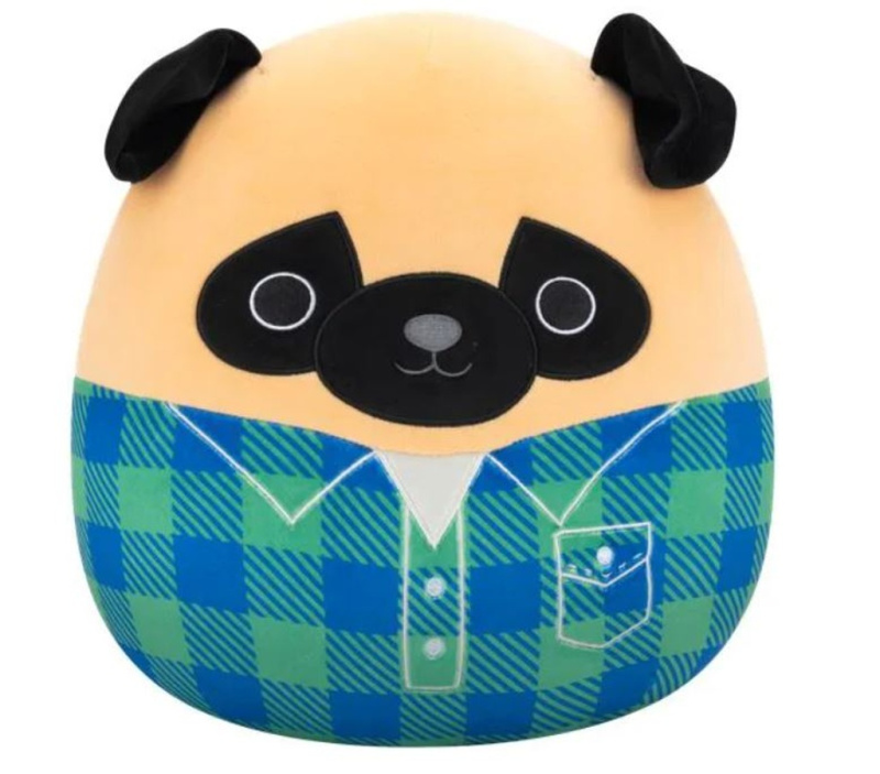 SQUISHMALLOWS Mops ve flanelové košili - Prince, 30 cm