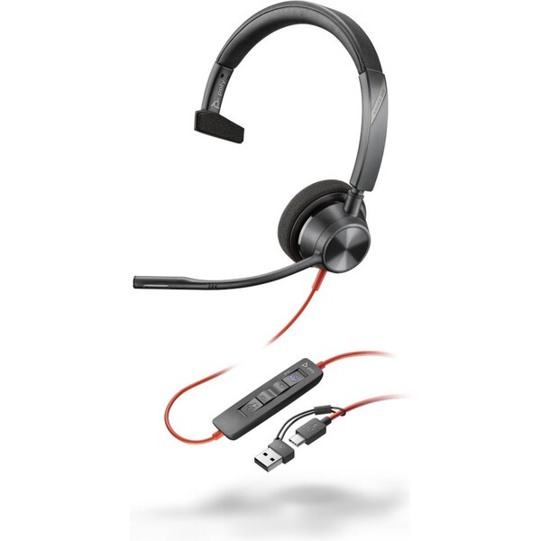 Poly Blackwire 3310 Microsoft Teams Certified Headset + USB-C/A adaptér
