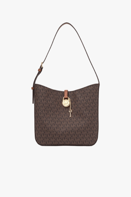 Michael Kors LYRA small bucket shoulder brown monogram dámská kabelka