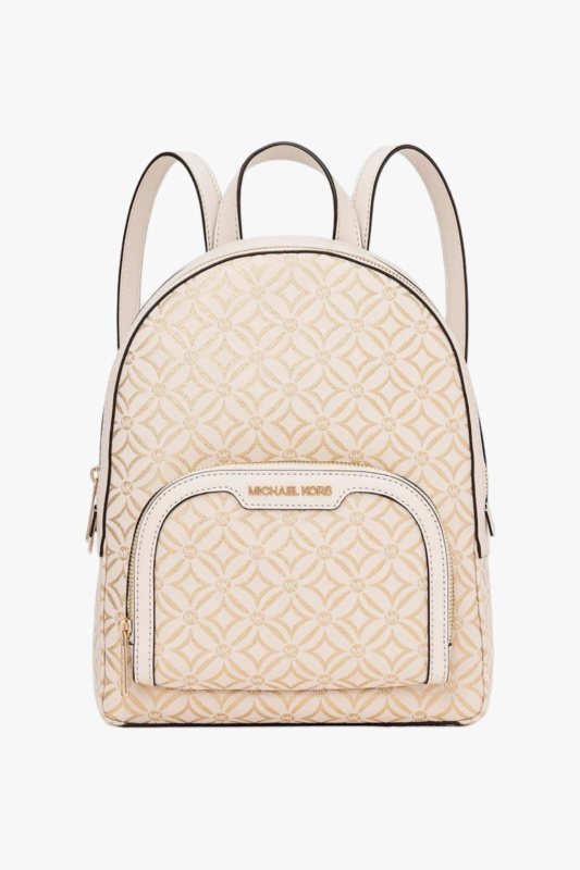 Michael Kors JAYCEE MD logo jacquard backpack pale gold multi dámský batoh