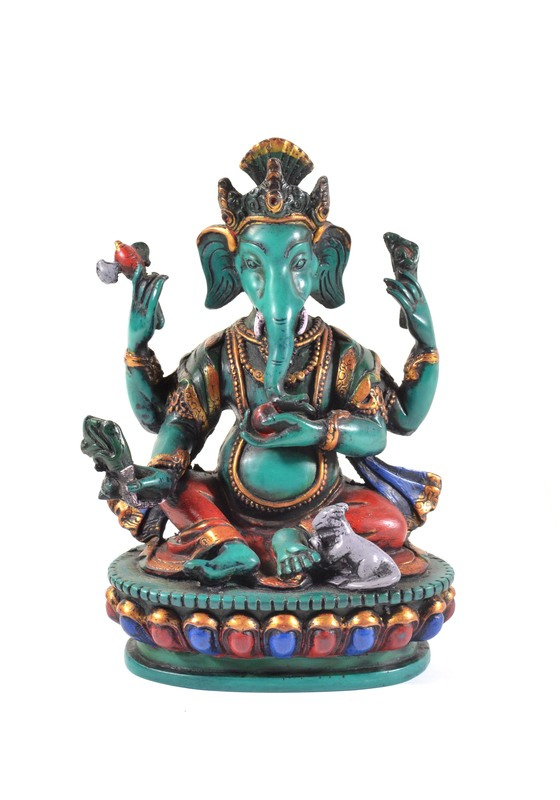 Sanu Babu Ganesh, sedící, tyrkysový, bohatě zdobený, 16cm
