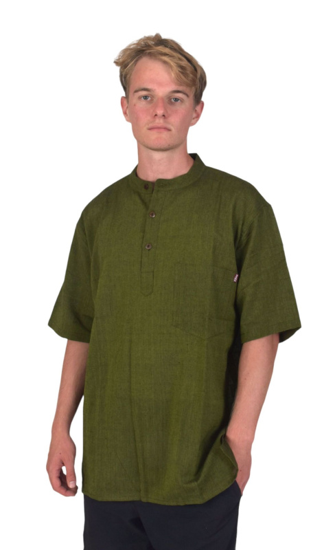 Sanu Babu Zelená pánská košile-kurta s krátkým rukávem a kapsičkou XL