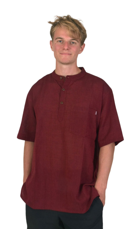 Sanu Babu Vínová pánská košile-kurta s krátkým rukávem a kapsičkou XL