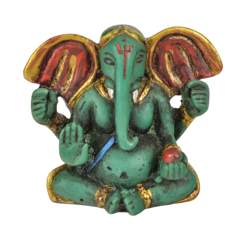 Sanu Babu Ganesh, sedící, tyrkysový, barvený, pryskyřice, 5cm