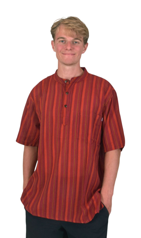 Sanu Babu Pruhovaná pánská košile-kurta s krátkým rukávem a kapsičkou, červená XL