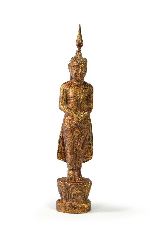 Sanu Babu Narozeninový Buddha, neděle, teak, hnědá patina, 23cm