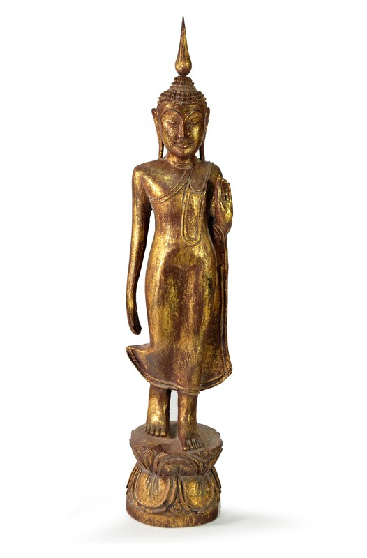 Sanu Babu Narozeninový Buddha, pondělí, teak, hnědá patina, 50cm