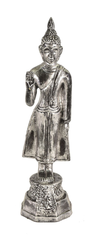 Sanu Babu Narozeninový Buddha, pondělí,  pryskyřice, stříbrná patina, 30cm