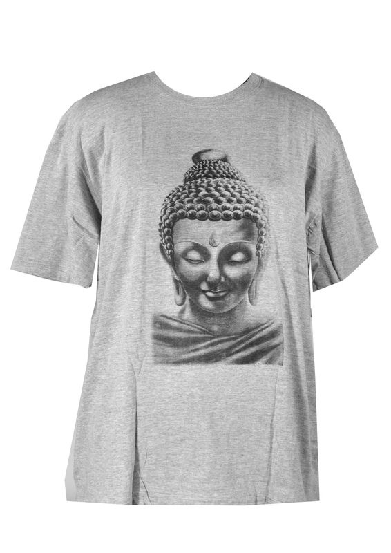 Sanu Babu Šedé triko s krátkým rukávem, potisk Buddha 46