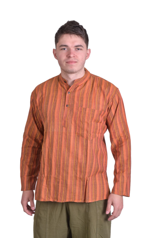 Sanu Babu Pánská košile-kurta z lehké látky,s dlouhým rukávem a kapsičkou, oranžová M