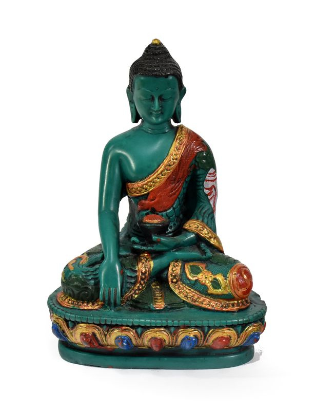 Sanu Babu Soška Šákjamuni Buddha, tyrkysový ručně malovaný, 14cm