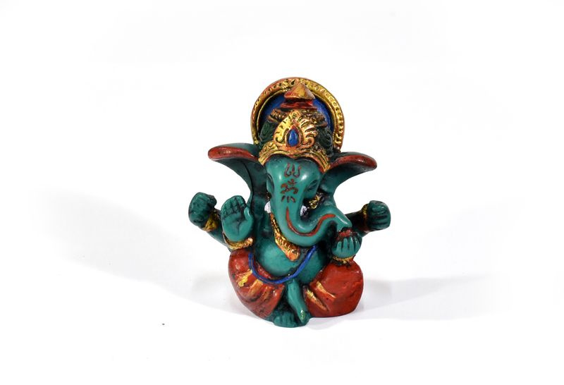 Sanu Babu Ganesh, tyrkysový, ručně malovaný, pryskyřice, 6cm
