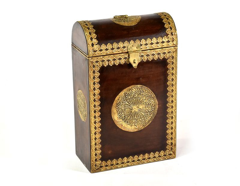Sanu Babu Box na víno zdobený mosazným kováním, 22x12x35cm
