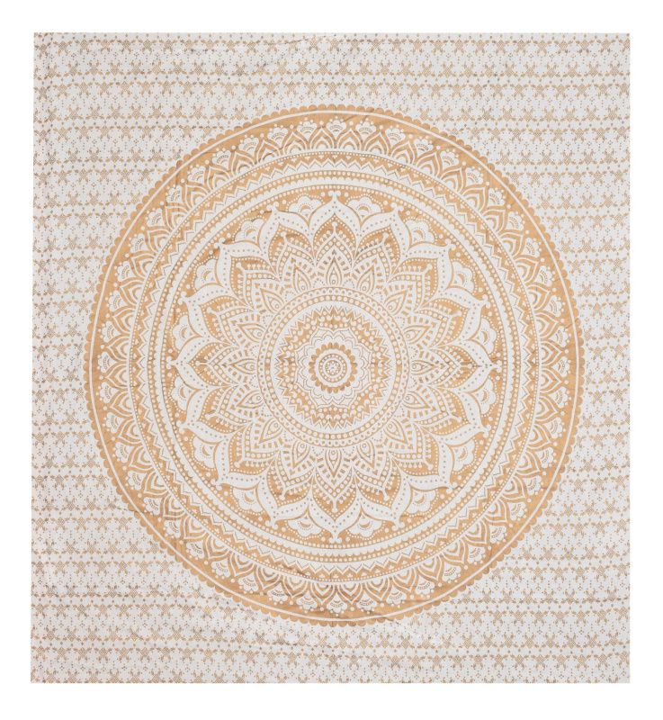 Sanu Babu Přehoz na postel, Mandala, zlatý tisk, 224x206cm
