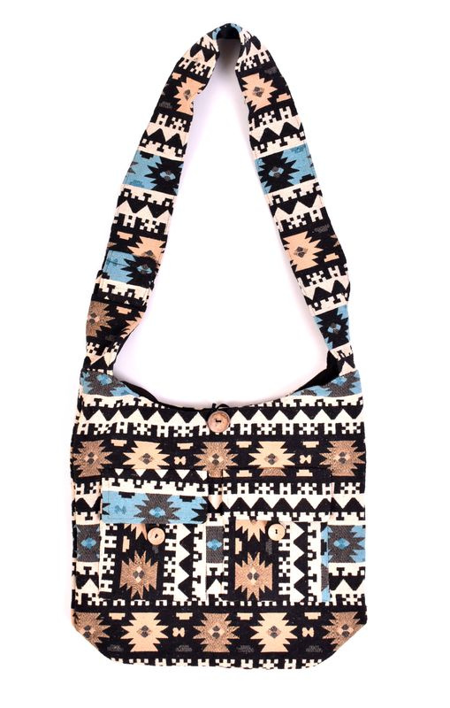 Sanu Babu Taška přes rameno, barevná, velká, Aztec design, 2 přední kapsy, zip, 40x36 cm
