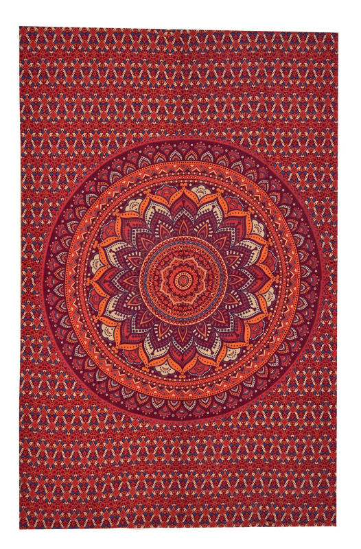 Sanu Babu Přehoz s tiskem, květinová mandala, červeno-vínový, 138x209cm
