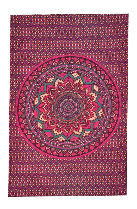 Sanu Babu Přehoz na postel, květinová mandala, fialovo-růžový, 130x210cm