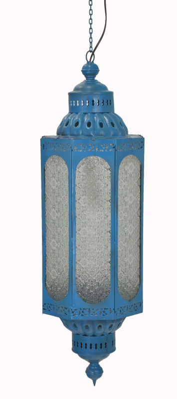 Sanu Babu Kovová lampa v orientálním stylu, skleněná výplň, 27x27x85cm