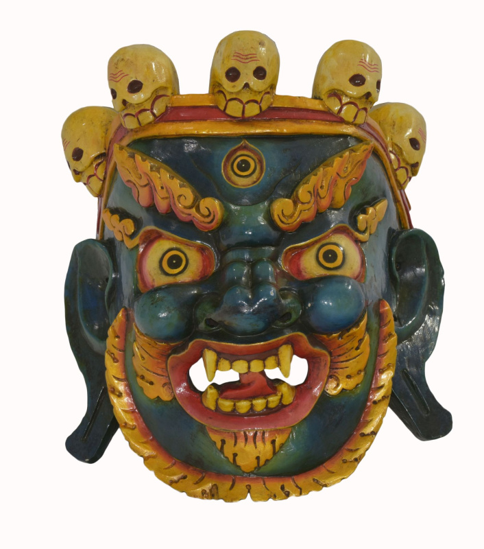 Sanu Babu Dřevěná maska, "Bhairab", ručně vyřezávaná, 34x35x40cm