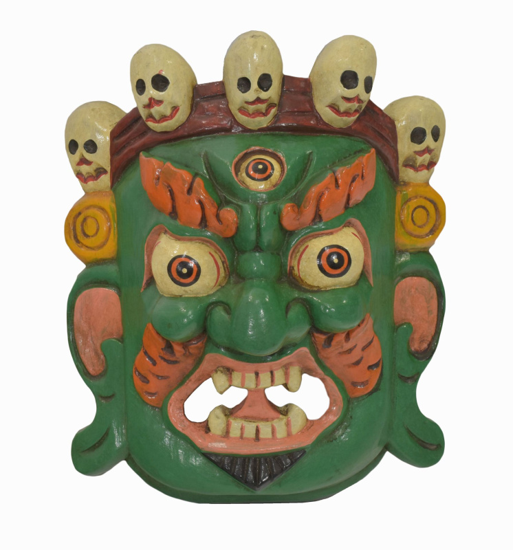 Sanu Babu Dřevěná maska, "Bhairab", ručně vyřezávaná, 28x13x30cm