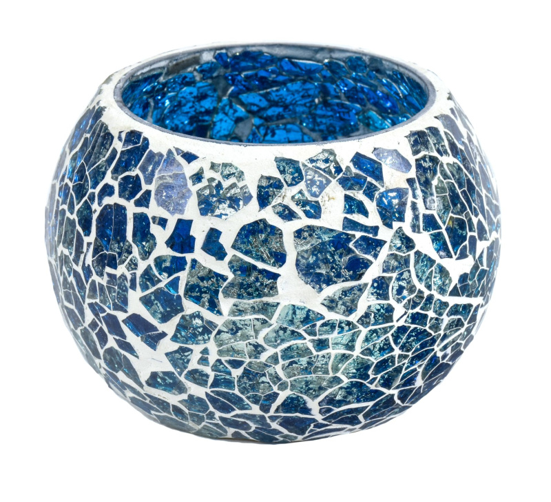 Sanu Babu Lampička, skleněná mozaika, kulatá, tyrkysová, průměr 9cm, výška 7cm (5D)