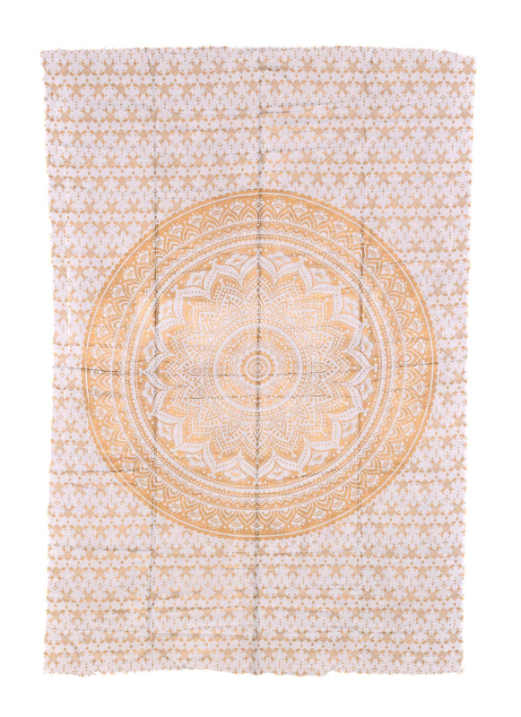 Sanu Babu Přehoz s tiskem, bílý, zlatý tisk, Mandala, 205x136cm