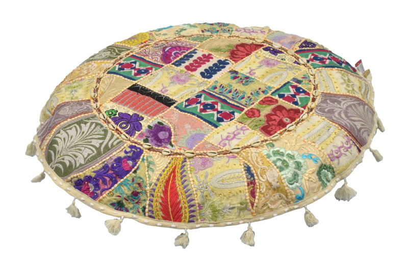 Sanu Babu Meditační polštář, ručně vyšívaný Kutch Design, kulatý, 75x 25cm