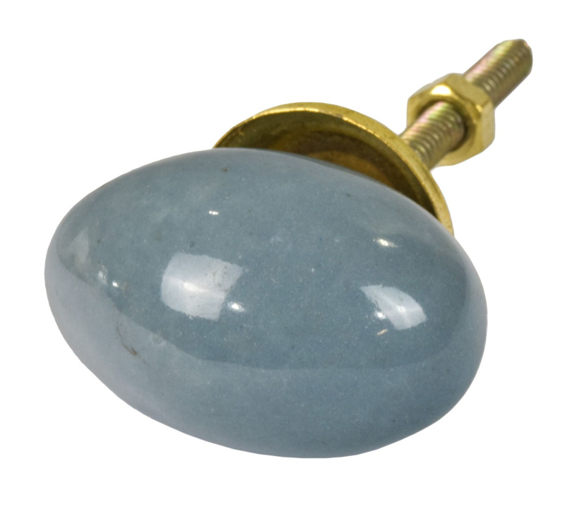 Sanu Babu Malovaná porcelánová úchytka na šuplík, šedá, oválná, velikost 4,2x2,7 cm