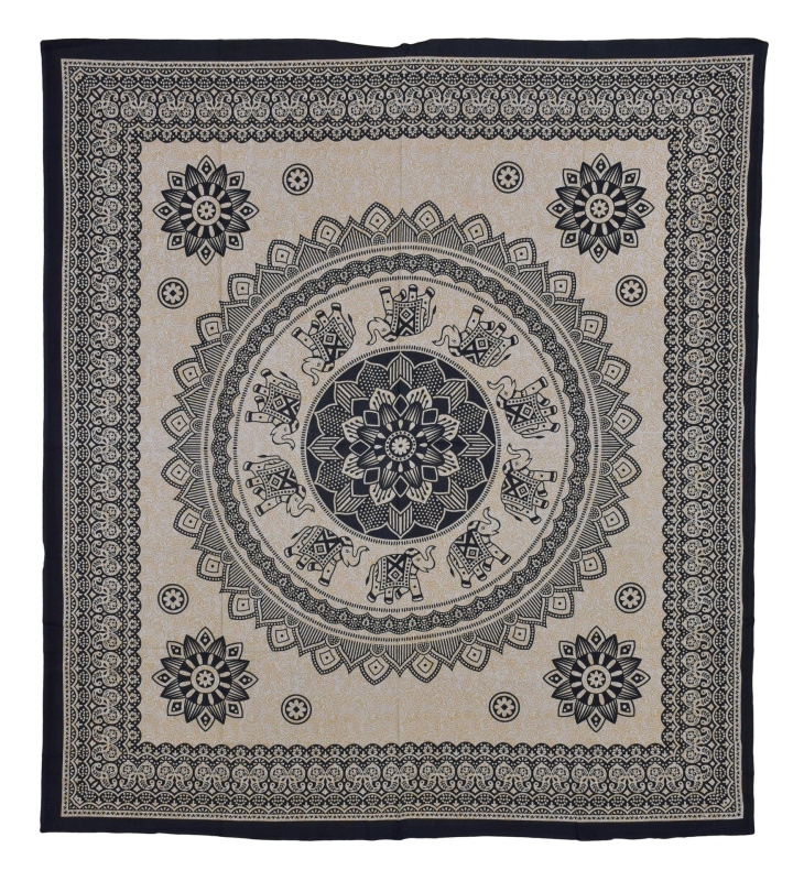 Sanu Babu Přehoz s tiskem, Mandala, černo-béžová, 210x228 cm