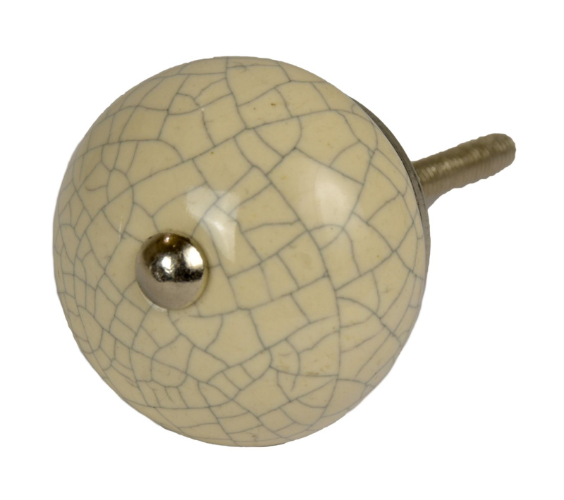 Sanu Babu Malovaná porcelánová úchytka na šuplík, béžová, popraskaný efekt, průměr 3,6 cm