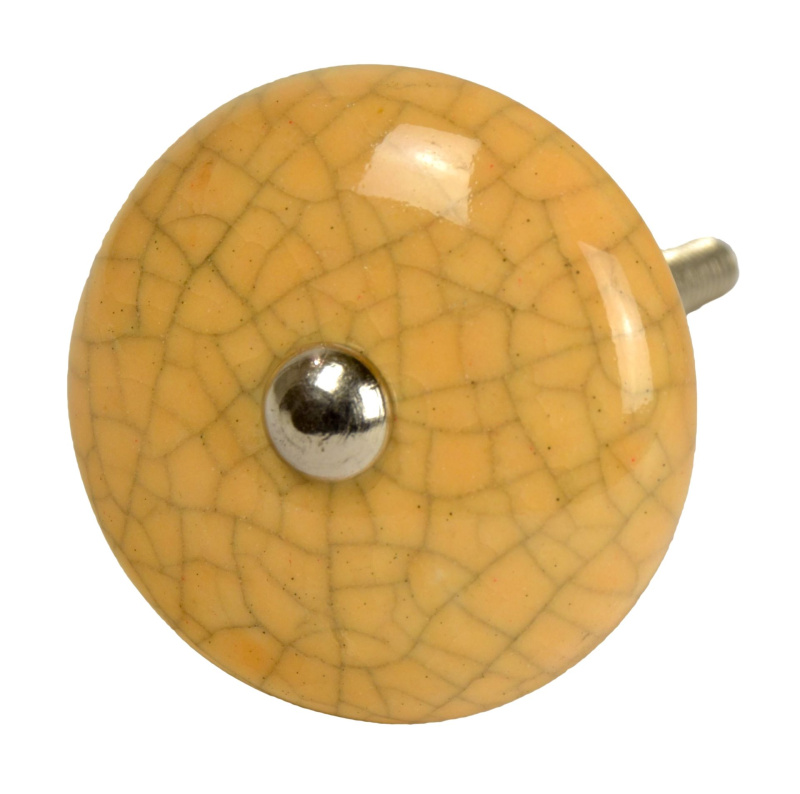 Sanu Babu Malovaná porcelánová úchytka na šuplík, světle oranžová, popraskaný efekt, 3,8cm