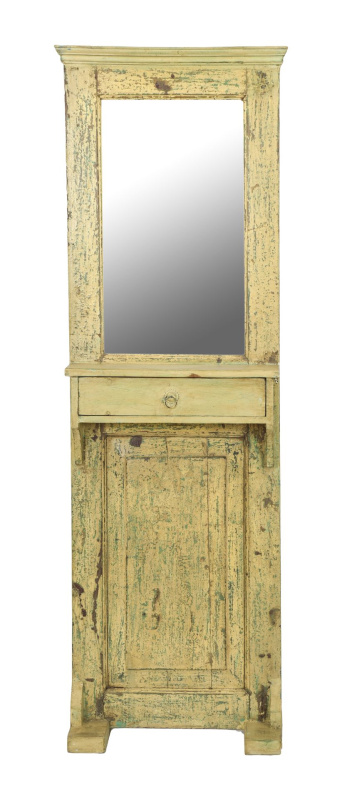 Sanu Babu Zrcadlo v rámu na stojanu, šuplík, antik teak, bílá patina, 58x38x188cm