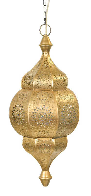 Sanu Babu Lampa v orientálním stylu s jemným vzorem, zlatá, uvnitř modrá, 25x25x50cm