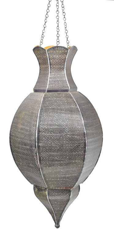 Sanu Babu Kovová lampa v orientálním stylu, černo-stříbrná, uvnitř oranžová, 34x52cm