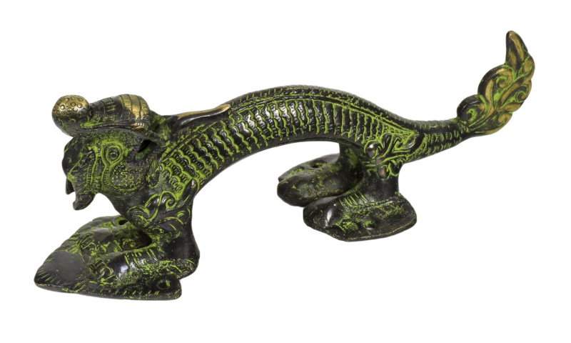 Sanu Babu Dveřní madlo Drak, zelená patina, mosaz, 27cm