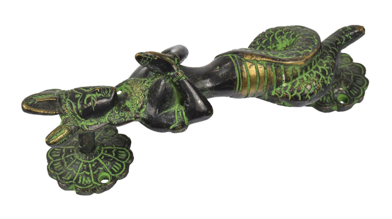 Sanu Babu Dveřní madlo Naga Kanya, zelená patina, mosaz, 19cm